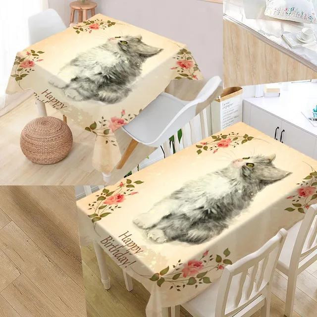 Custom Cat Painting Table Cloth Oxford Fabric Rectangular Waterproof Oilproof Table Cover Family