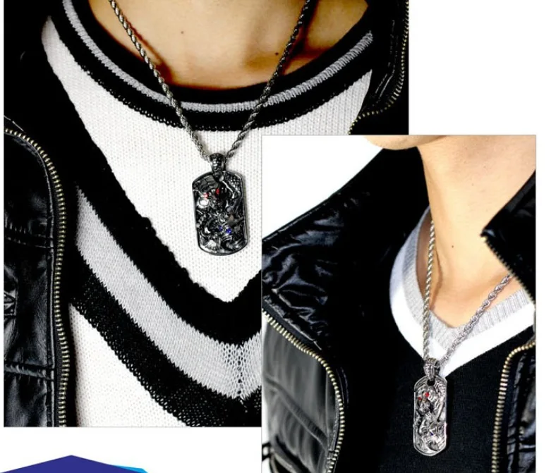 Rellecona Мужская Винтаж нержавеющей стали Тигр и дракон Тег Кулон| |