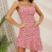 Floral Print Short Dress Women 2019 Summer Sexy Sling Backless Dress Fashion High Waist Femme Irregular Ruffle Dress Vestidos Floral Print Short Dress Women 2019 Summer Sexy Sling Backless Dress Fashion High Waist Femme Irregular Ruffle Dress Vestidos