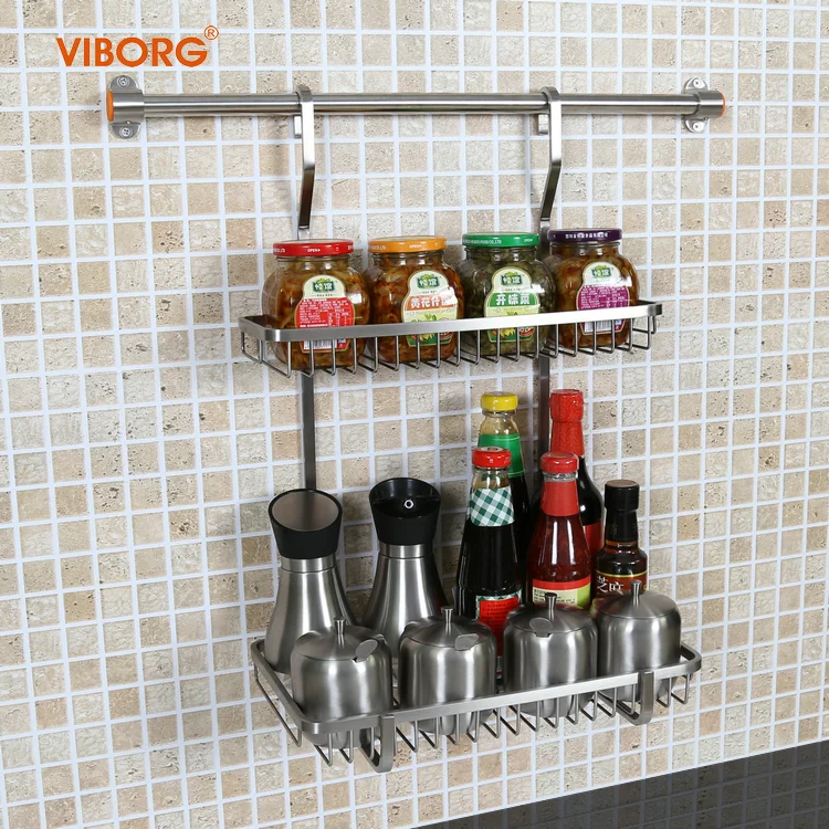 304 Stainless Steel Kitchen Rack Shelf Basket Organizer for Spice Condiment Salt Sugar Dip Herb Containers Jar Cruets Viborg