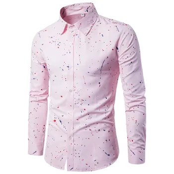 

New Summer Men Shirt Camisas Masculina Printed Stand Collar Long Sleeve Slim Fit Casual Male Formal Business Shirts Blouse Tops
