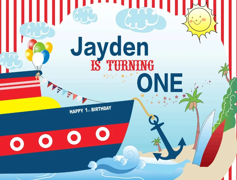 Custom Nautical Ship Anchor Palm Tree Balloon Sun Striped Birthday Background Computer Print Party Backdrops Aliexpress