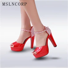size 34-43 Women Ultra Very High Heel Pumps Dress Shoes Peep Toe Platform Thick Heel Ankle Strap Buckle Party Wedding Sandals doratasia women s flower high heel wedge summer shoes woman peep toe platform party wedding bridal pumps big size 34 43