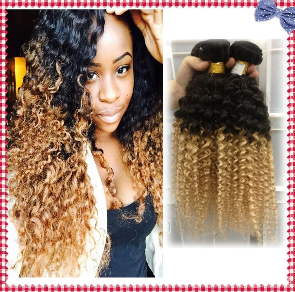 Ombre Kinky Curly Hair Weave 1B 27 Blonde Ombre Vir Gin Hair