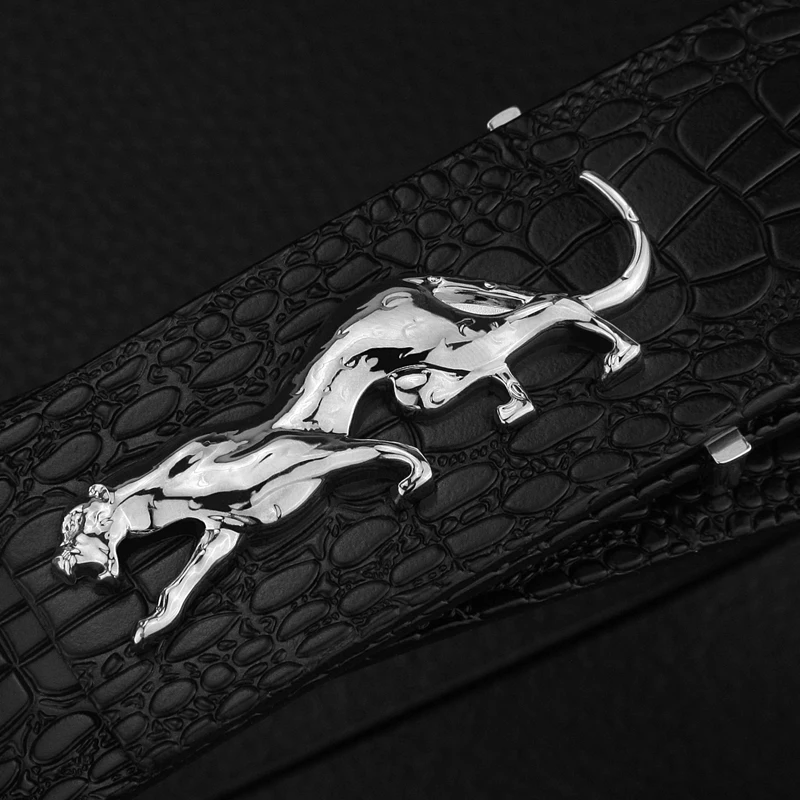 

High Quality leopard Alloy buckle luxury strap fancy vintage jeans Novelty genuine leather belt wide Waist Strap Smooth buckle