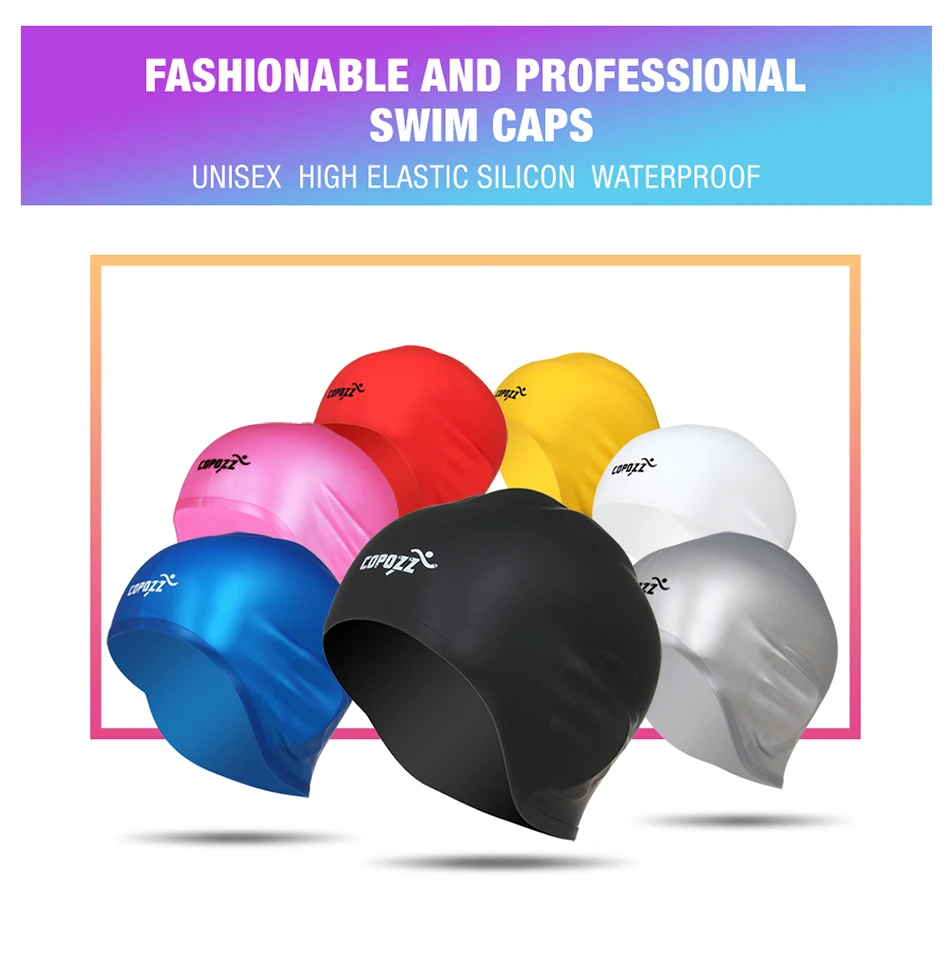 COPOZZ Силиконовая Водонепроницаемая 3D эластичная шапочка для плавания для мужчин и женщин, шапка для плавания с длинными волосами, шапка для плавания с ушками, шапочка для плавания для взрослых