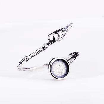 

Art Deco 925 Sterling Silver Engagement Wedding Ring Vintage 6x6mm Round Cabochon Semi Mount Ring Setting DIY Stone