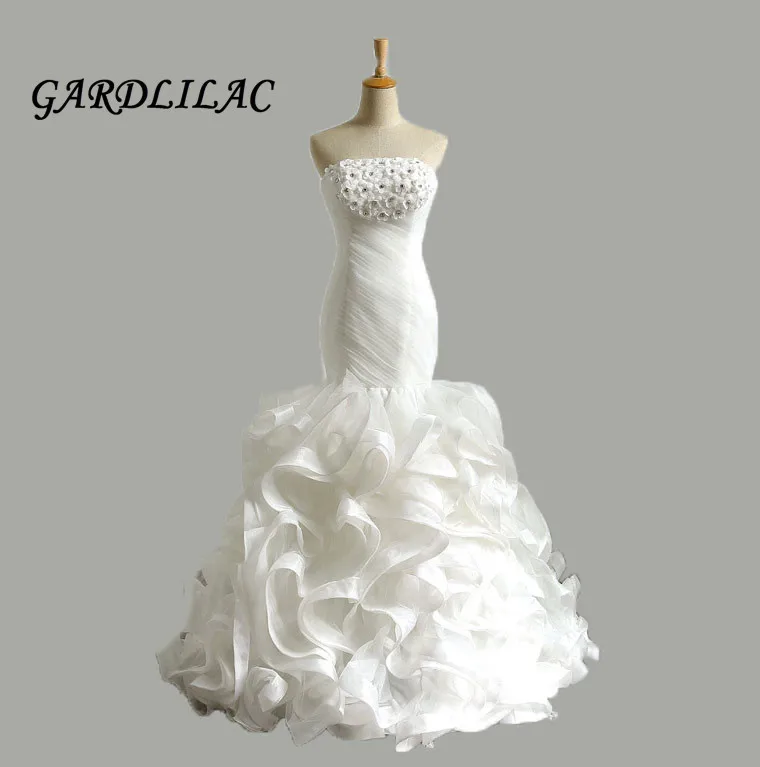 

2019 White Mermaid Wedding dress Strapless 3D Flower Wedding Dresses Ruffles Skirt Robe de marie Vestidos de Noiva