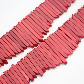 

Approx 90PCS/Strand,Red Turquoises Howlite Nugget Stick Point Necklace,Natural Magnesite Needle Slab Spike Beads Jewelry Making