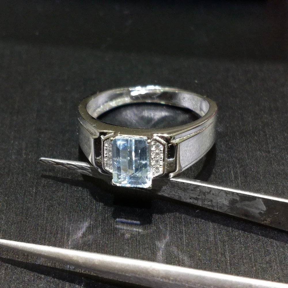 FLZB, дизайн кольцо Натуральный аквамарин retangle 5*7 мм драгоценный камень детский голубой цвет роскошное кольцо для женщин