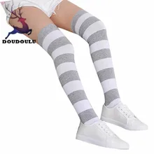 Doudoulu/женские зимние гольфы для девочек; теплые полосатые мягкие хлопковые носки; legin# ZH