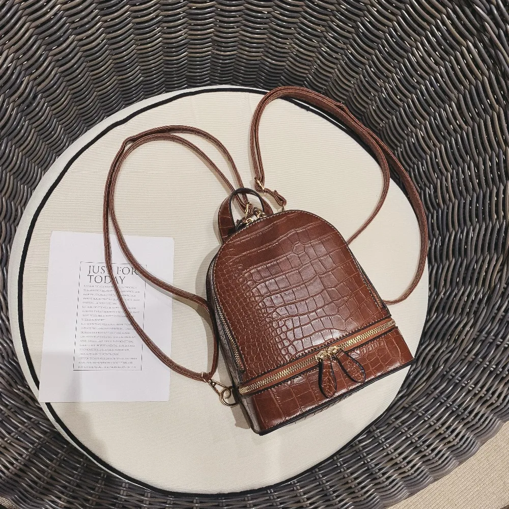 

Simple Style Vintage Crocodile Women Mini Black Brown PU Leather Backpack Small Backpacks For Teenage Girls Female Back Pack 575