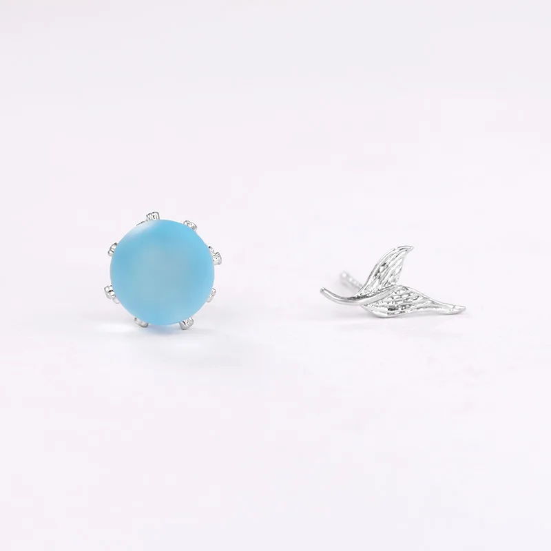 

WEIMANJINGDIAN High Quality Aqua Ball and Dolphin Tail Stud Earrings in White Gold Color