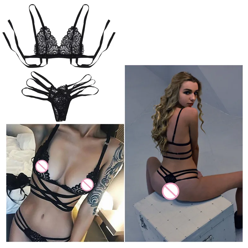 Women Sexy Lingerie Set Hot Erotic Sheer Lace Bra Set Transparent Cross Strap Open Bralette Panties Bikini G String Underwear PJ Women Sexy Lingerie Set Hot Erotic Sheer Lace Bra Set Transparent Cross Strap Open Bralette Panties Bikini G String Underwear PJ