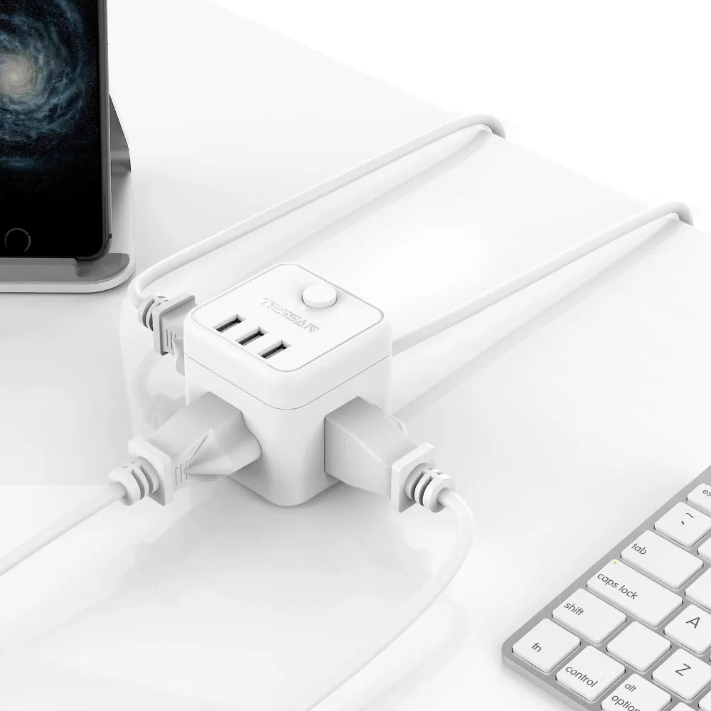 Tessan портативная мини-полоска питания с 3 USB переключателем управления, 3 розетки зарядная станция поп розетка для США 5 футовый удлинитель