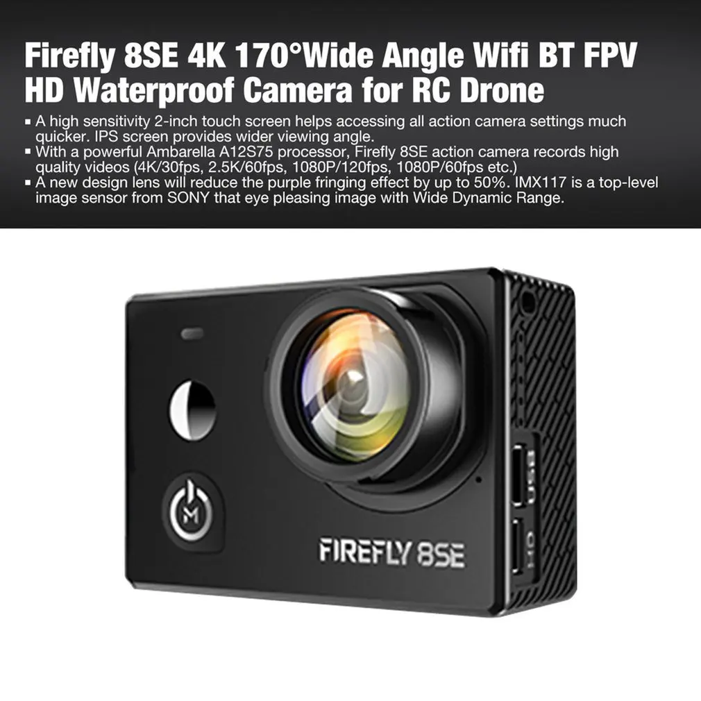 

Firefly 8SE 4K 16MP 90 Wifi BT FPV Waterproof Sport Action Camera CAM for RC Drone Aerial Photography Distortionless Version