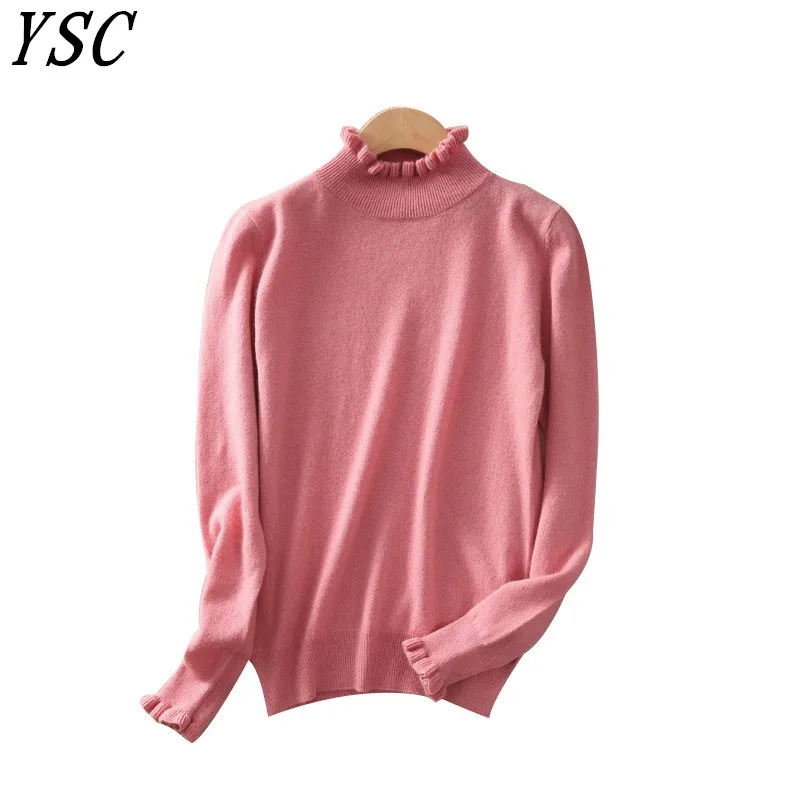 YSC Hot Sales Women's Knitted Cashmere pure Sweater Lace collar Solid color Loose style high quality Keep warm plane pullovers | Женская
