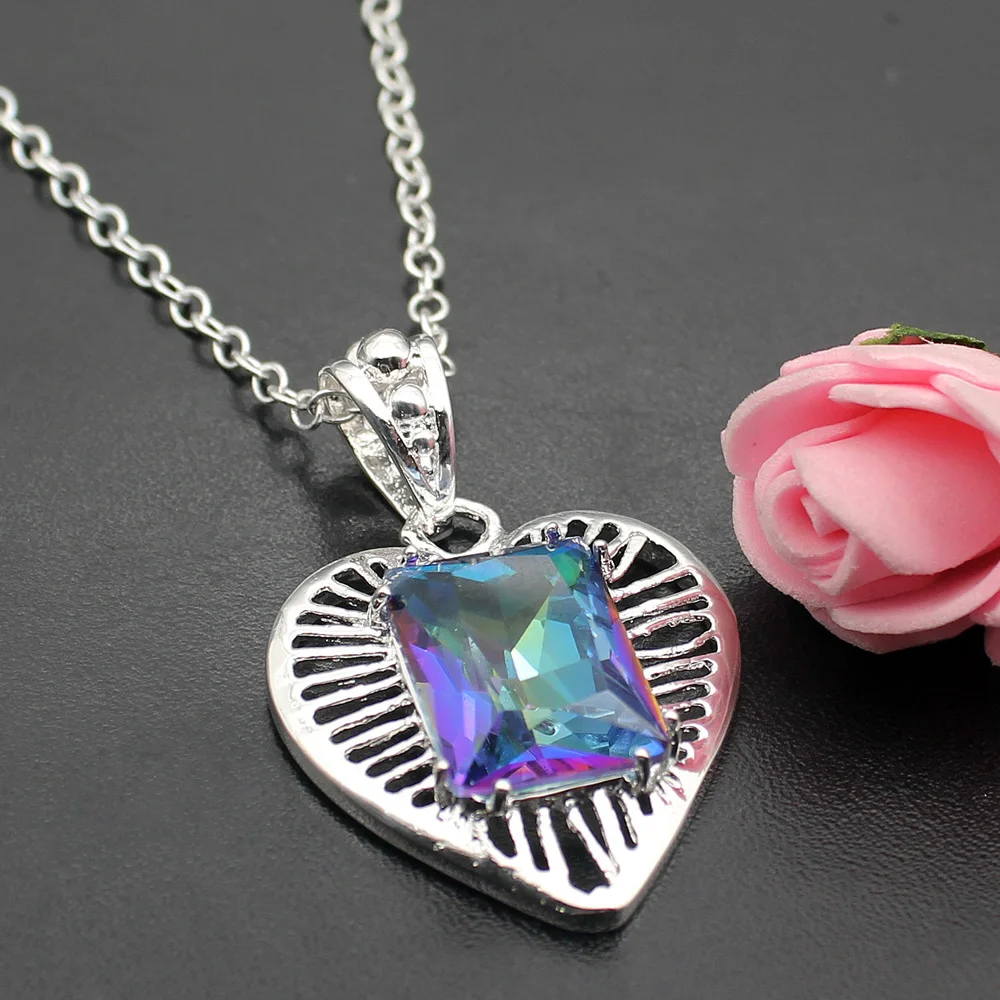 Hermosa красивые украшения Hearts квадратные радужные мистические ожерелья