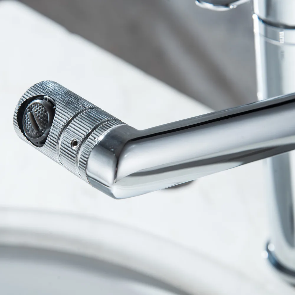 Deck Mounted Modern Chrome Finish Bathroom Hot And Cold Sink Basin Faucet Any Direction Rotating Hot And Cold Sink Water Tap 35