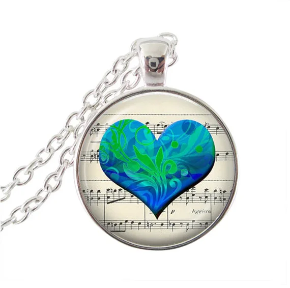 Music note necklace Heart pendant Necklaces glass Art heart Pendants