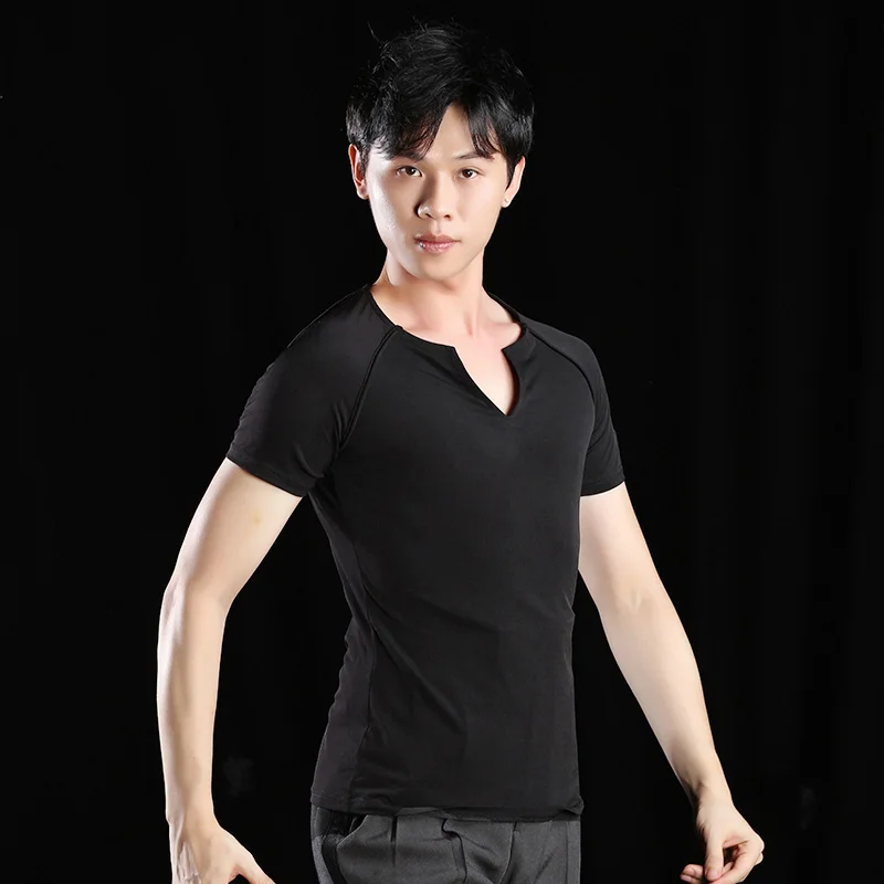 

Men'S Latin Dance Wear Tops Standard Ballroom Dance Shirt Short Sleeve V-Neck Jacket For Male Cha Cha Samba Dance Clothes DL3893