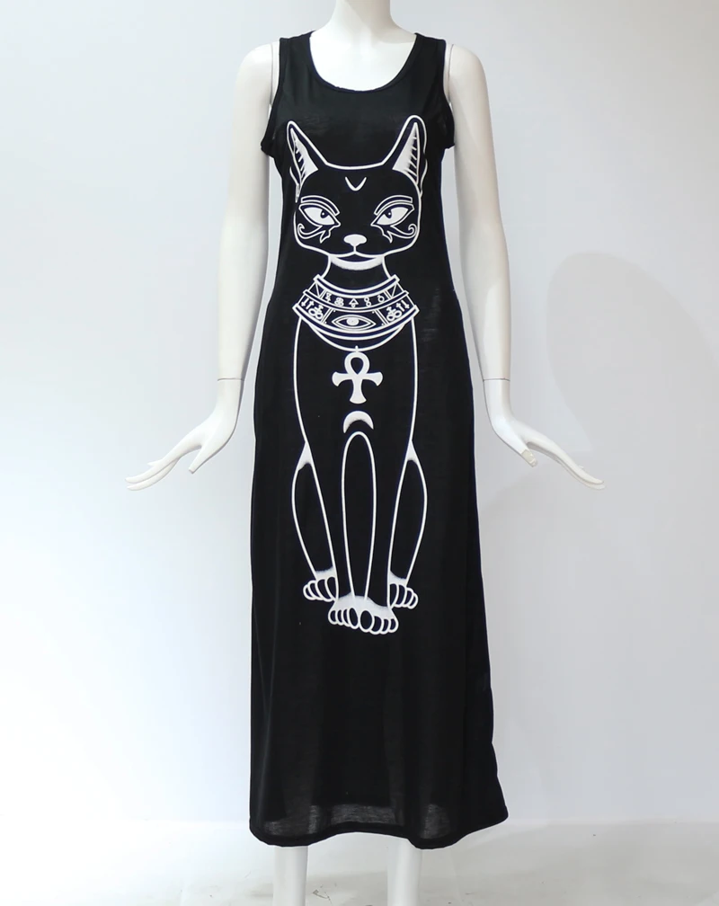 Женское длинное Макси платье модное облегающее платье с принтом кота Элегантные Вечерние Платья Туника плюс размер