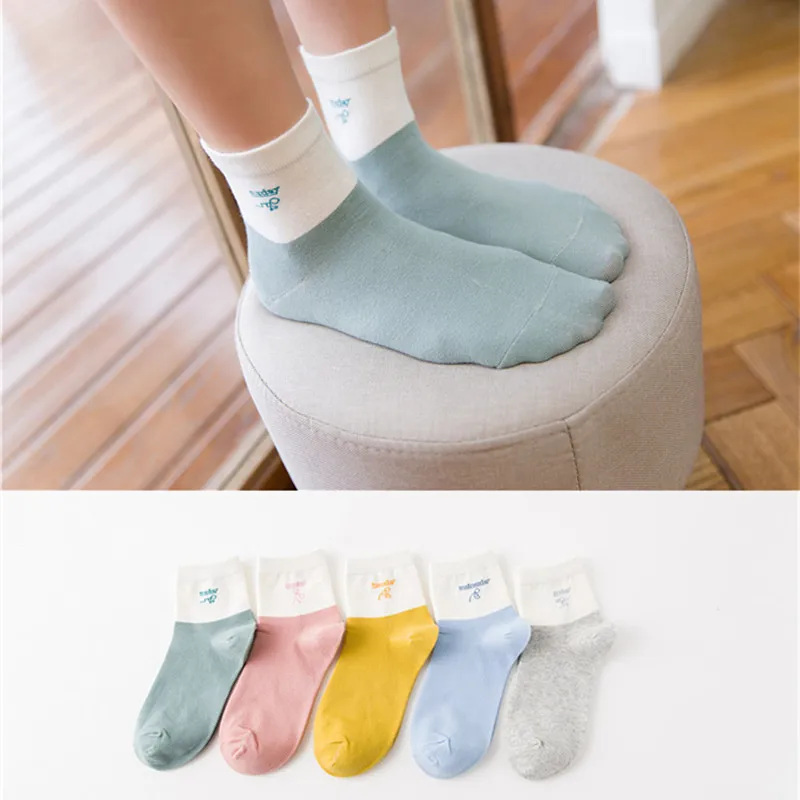 

ZDL-303 Women 5 days Week Cotton Sock English Colorful Everyday Autumn Winter Long Socks Girls Casual 10 pairs