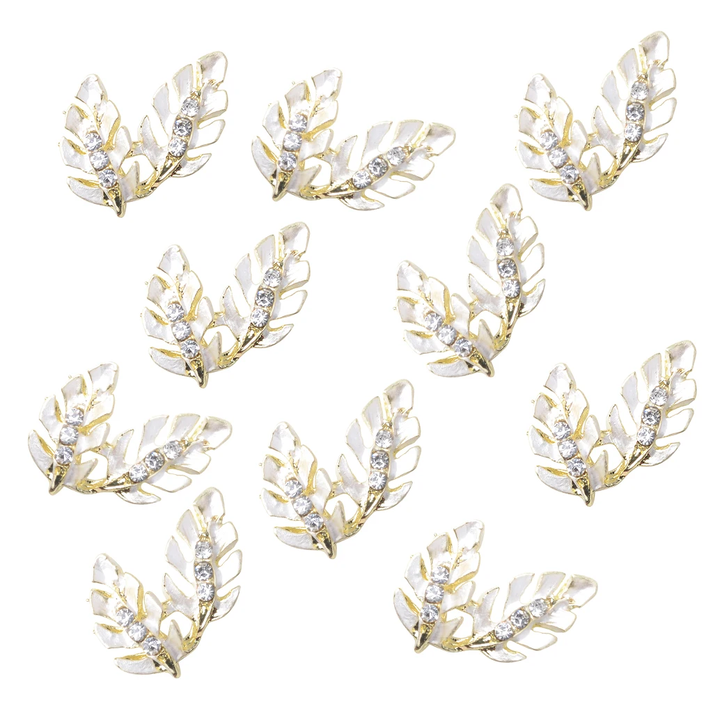 fityle 10Pcs Cute Leaf Shape Rhinestone + Alloy Buttons Embellishments for DIY Crafts, Wedding Dress Ornaments (Flatback)