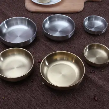 

9/12/13.5cm Stainless Steel Seasoning Dish Plate Round Golden Silvery Sauce Ketch Rice Container Kitchen Picnic Use 1piece