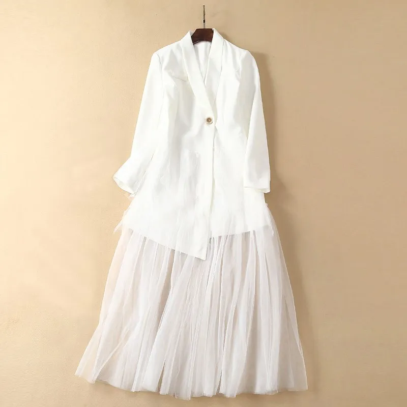

2019 Fashion Black White Dresses Women Sheer Mesh Patchwork Notched Collar Button Long Sleeve Bohemian Long Dress