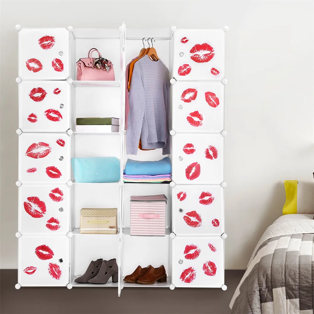 LANGRIA 20-Cube DIY Shelving Storage Organizer Interlocking Modular Closet with Doors, Simple Hanging Rod, Clothing Fashion Icon7