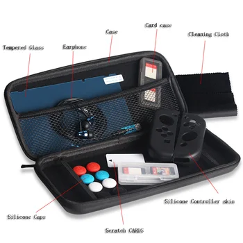

13 in 1 kit Stereo Ear Buds, Cleaning Cloth, Screen Protector, Case, Silicone Controller skin and caps for Nitendo Switch