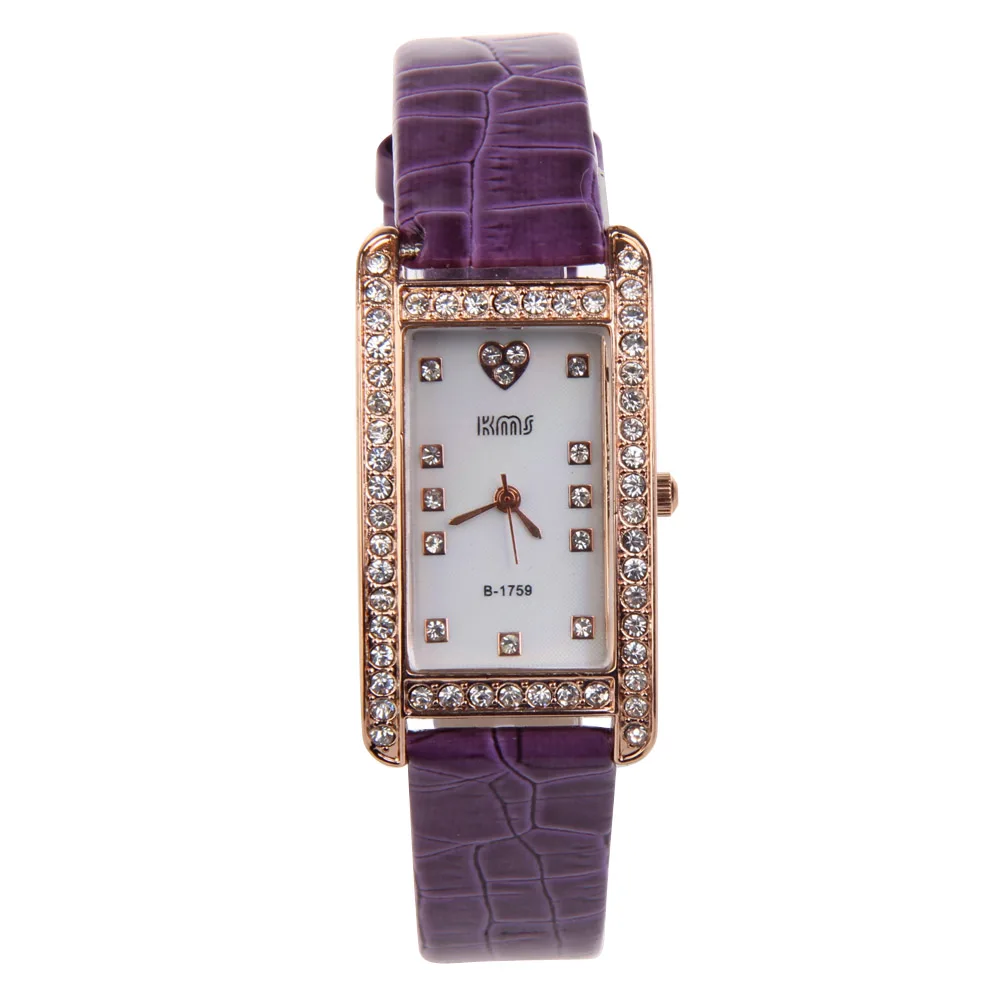 

2018 Fashion Women Bling Rhinestone PU Leather Strap Rectangle Wrist Watch Unique Rhinestones Around the Watch with 4 Colors