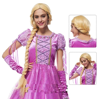 Взрослый костюм принцессы Рапунцель Ренессанса с париком для женщин вечерние костюмы на Хэллоуин Размер M XL - Цвет: Wig