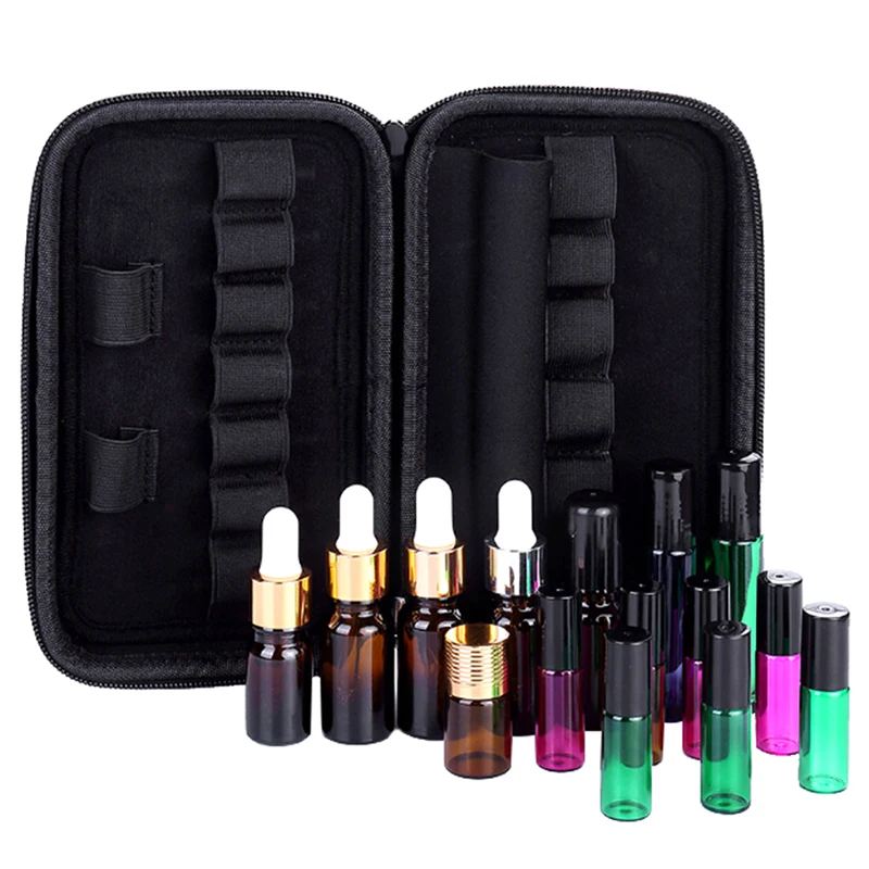 1PCS Makeup Bag 5/10ML Bottles Essential Oil Glass Case Empty Carry Holder Cosmetic Bags Cases