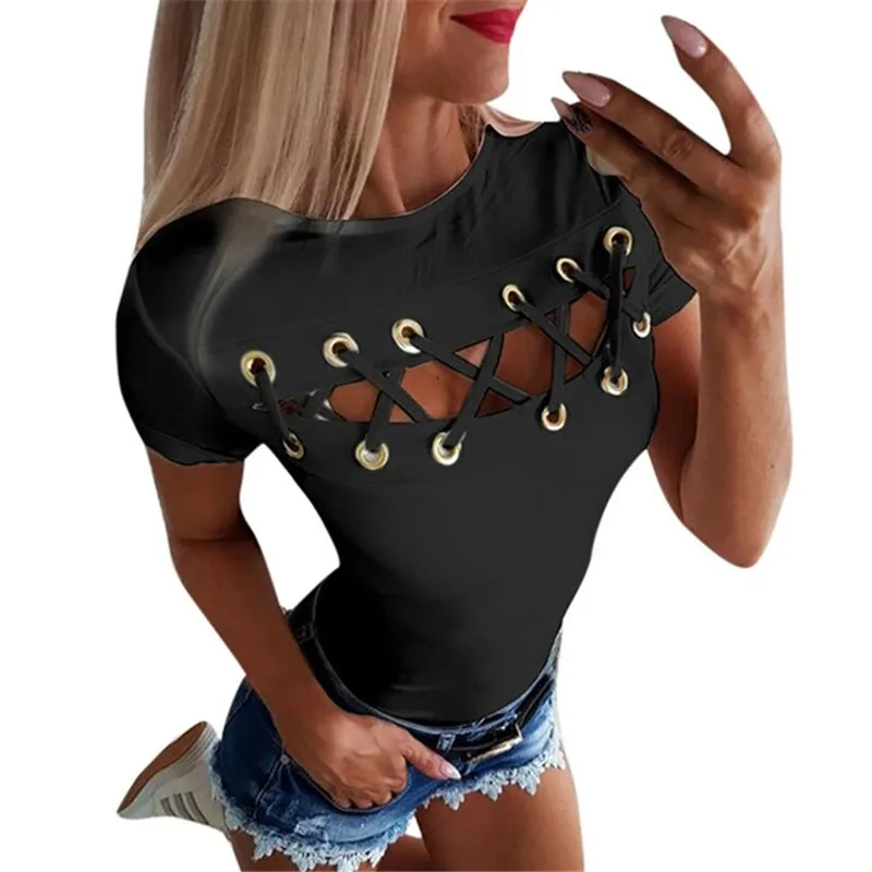 

DORVIVON summer cotton t shirt women 2019 sexy hollow out tee shirt femme short sleeve harajuku solid o neck t-shirt tops