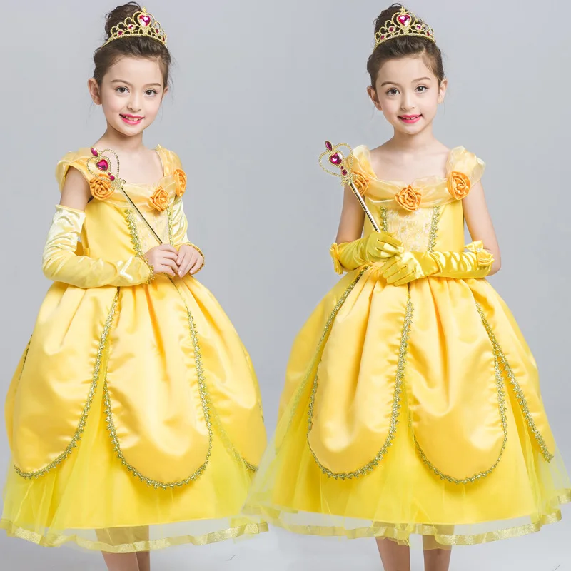 

S3015 Wholesale 2017 Summer Children Girl Dress Ball Gown Beast BELLE PRINCESS DRESS
