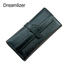 Dreamlizer 100% Genuine Leather Wallet Women Triold Leather Clutch Purse Yong Long Cellphone Bag Wallet Lady Card Holder