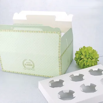 

50pcs/lot wholesale 6 Cupcake paperboard Packaging Box green stamping Window Cup Cake muffin pudding Boxes Baking Gift Packing