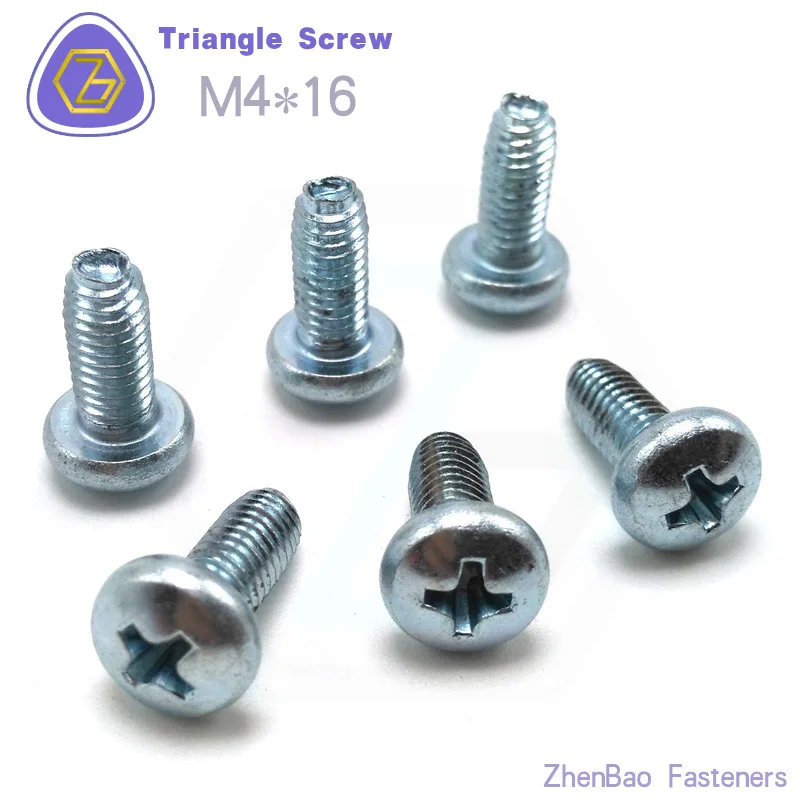 m4*16 100pcs High quality triangle thread half round head screw Blue zinc Metric fasteners A025 | Обустройство дома