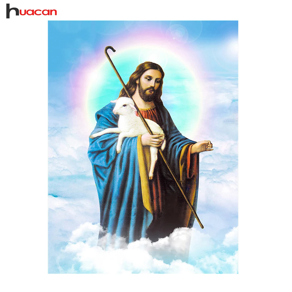 HUACAN Full Round Diamond Painting Religion Wall Art Home Decor 5D DIY