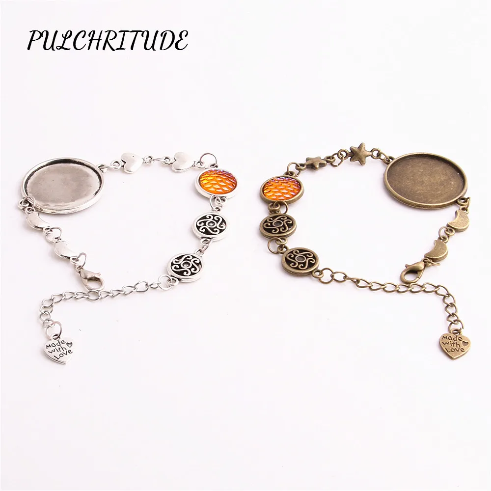 Pulchritude металлический сплав серебра 3 шт. рыбьей чешуи Камея DIY руку браслет Fit Круглый 25 мм кабошон База Moon Star шарм DIY c1548