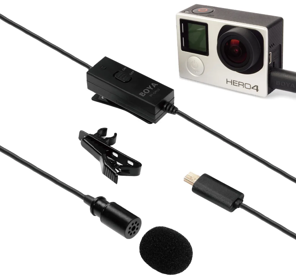 

BOYA BY-GM10 Lavalier Microphone Omini Directional Special Designed for GoPro HERO4,3+,3,DSLR Cameras w USB Adapter LR44 Battery