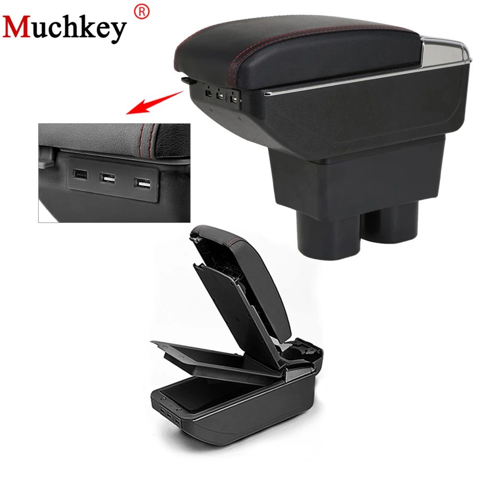 For Nissan Tiida 2005 To Car USB Armrest Box Center Storage Box With Cup Holder Ashtray Stowing Tidying Arm Rest Rotatable