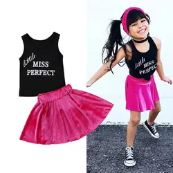 2018 2 шт. футболка для маленьких девочек Безрукавки для женщин и юбка; комплект одежды