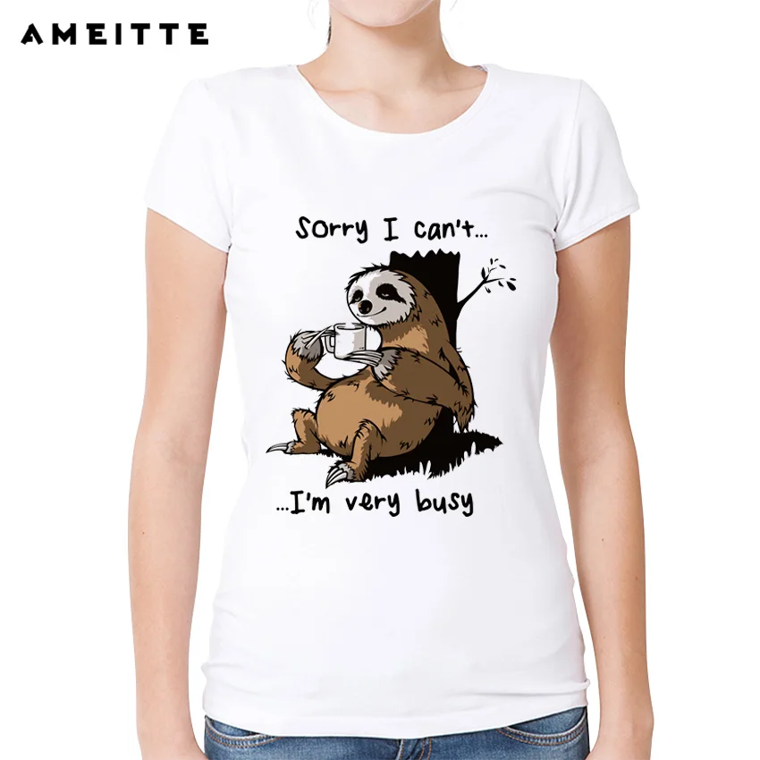 2018 AMEITTE Funny Work Sloth T Shirt Women's/Ladies Animal Printed T