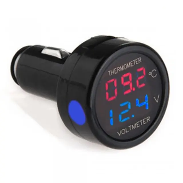 Digital Car Voltmeter Thermometer Temperature Meter Battery Monitor Red Blue Led Dual Display 2