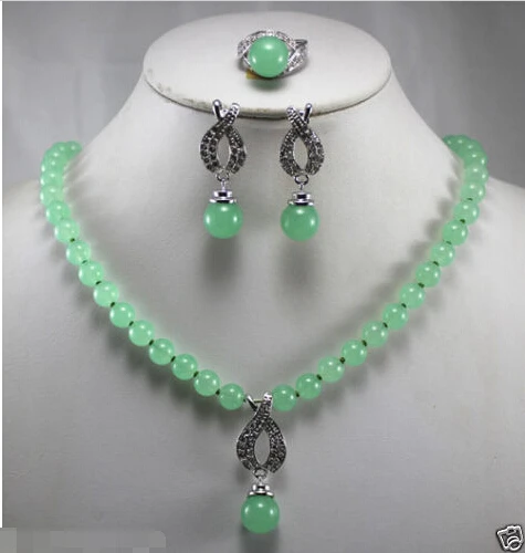 

FREE SHIPPING>>@> shipping New Jewelry Jade Necklace Earring & Ring set Natural jewelry