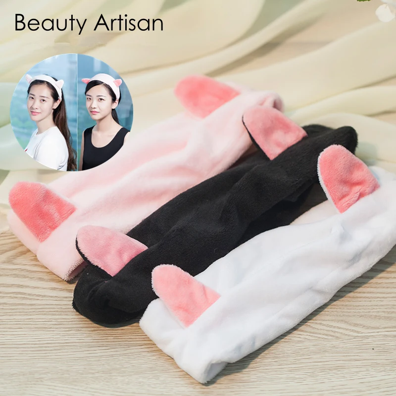 

3 Colors New Cotton Cat Ear Headband Women Hair Accessories Wash Shower Cap Head Ornaments Elastic Hair Band Headband