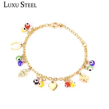 Роскошные стальные браслеты в богемном стиле с подвеской в виде сердца/цветка/руки, браслеты из нержавеющей стали золотого цвета, регулируемые браслеты на цепочке